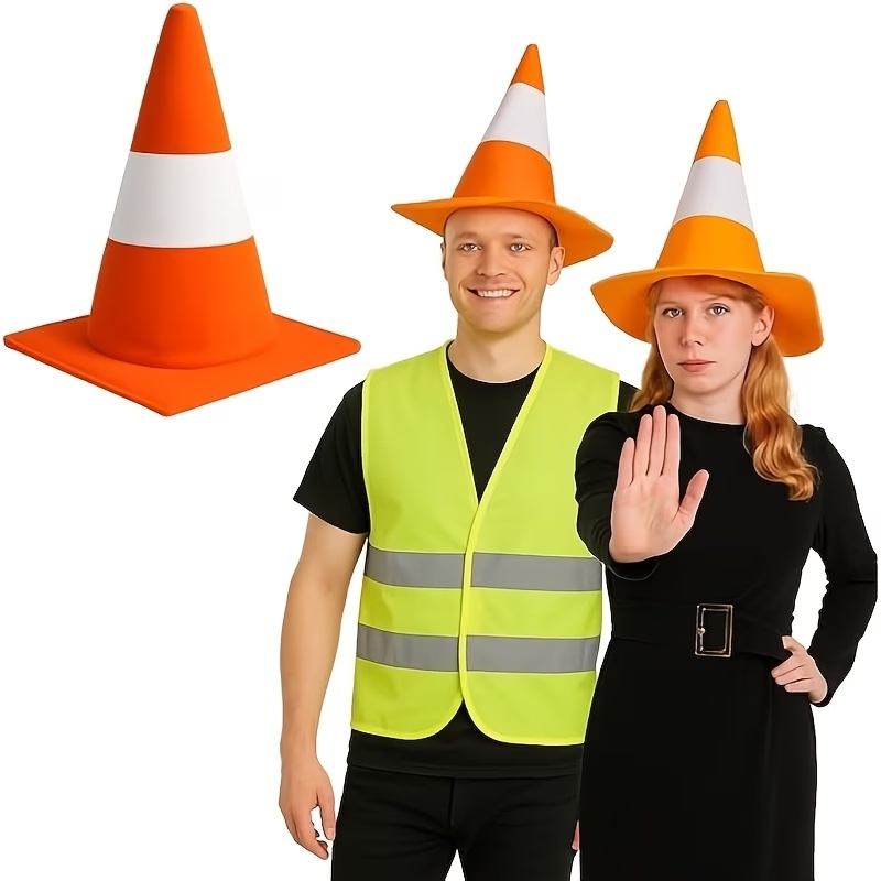 Party Hat Cone - 折りたたみ式トラフィックコーン型帽子 楽しいステージパフォーマンスコスチューム コスプレ ロードブロックハット ハロウィン 新年パーティー