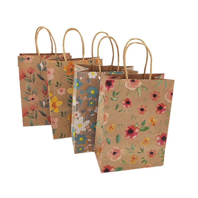 Event Party Shop - クラフト紙の花のギフトバッグ,ハンドルのラッピング,結婚式のギフト,ポータブル包装,ショッピングバッグ,誕生日パーティー用品,12個,24個