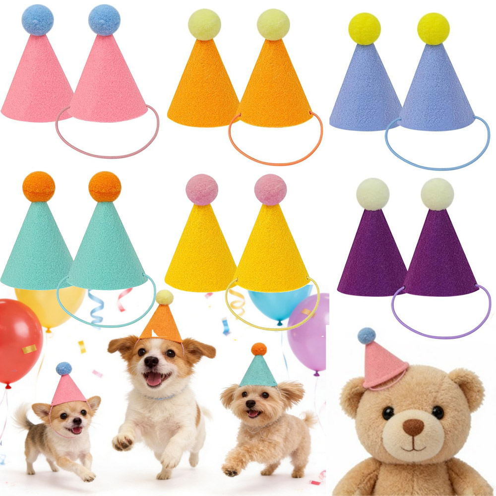Party Hat Cone - 3/6個入りペットパーティーハット カラフルミニパーティーハット ぬいぐるみ用 ペット用誕生日帽子 犬 猫