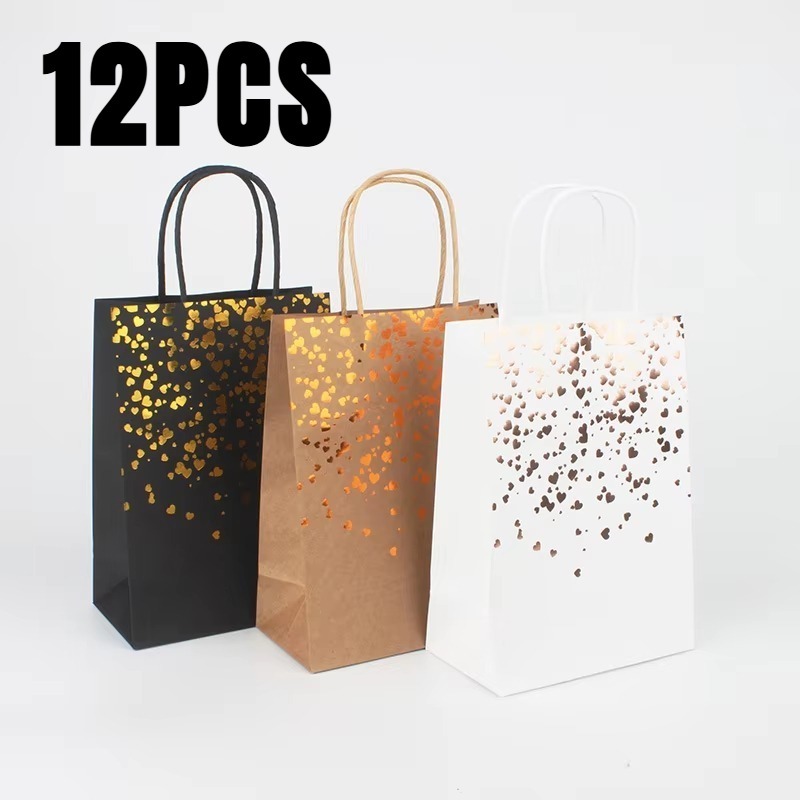 Event Party Shop - 12 個ブラックブラウンホワイトブロンズクラフト紙袋ハンドヘルドギフトブロンズ紙袋誕生日パーティー結婚式ショッピング