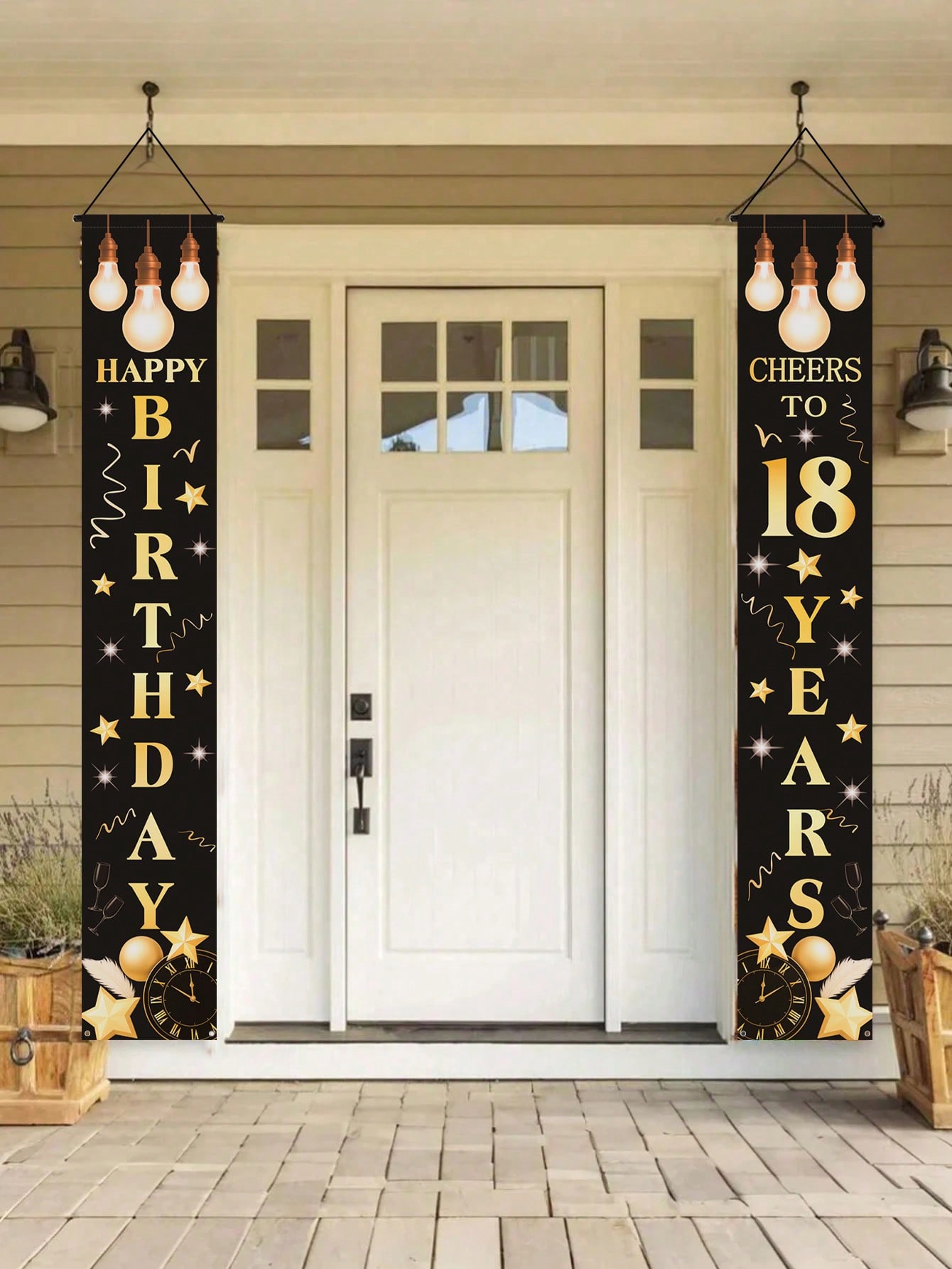 Party Banner Gold - 18歳の誕生日お祝いバナー1組、ブラックとゴールドのテーマ、ハッピーバースデードアバナー、パーティー入り口装飾バナー、ホリデーデコレーション小道具として吊るすことができます。