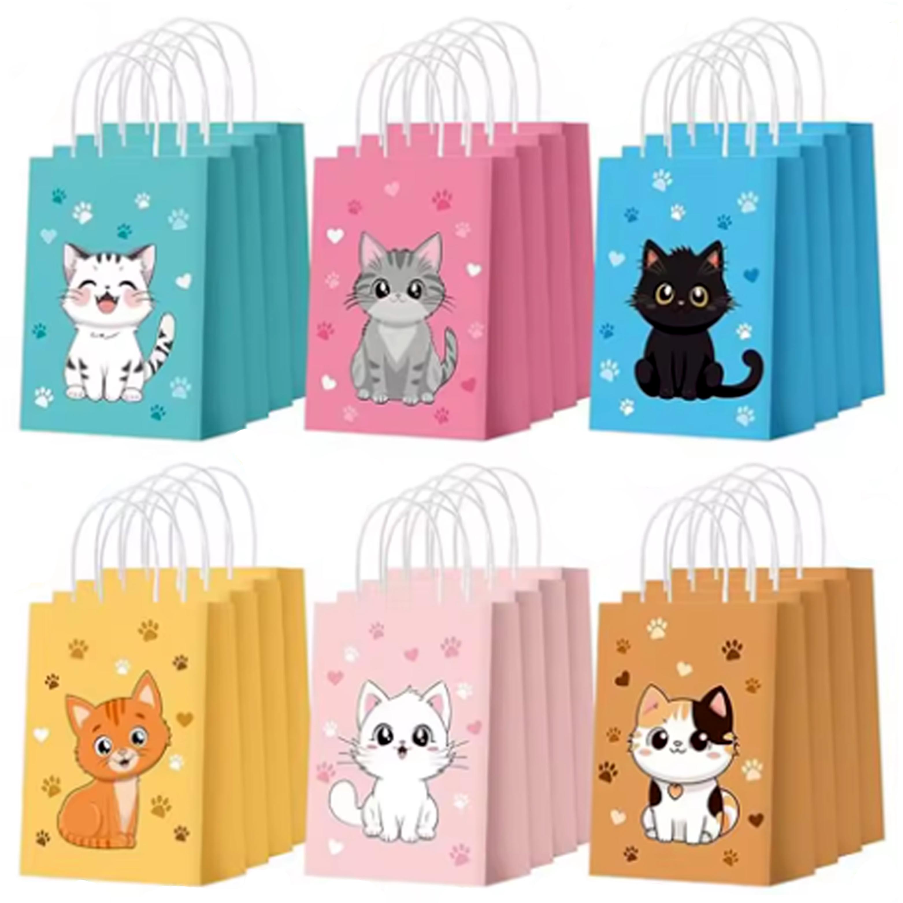 Event Party Shop - 6-48 個のカラフルな漫画猫プリント紙キャンディショッピングバッグ猫テーマパーティーギフトバッグシャワー誕生日パーティーギフトバッグ