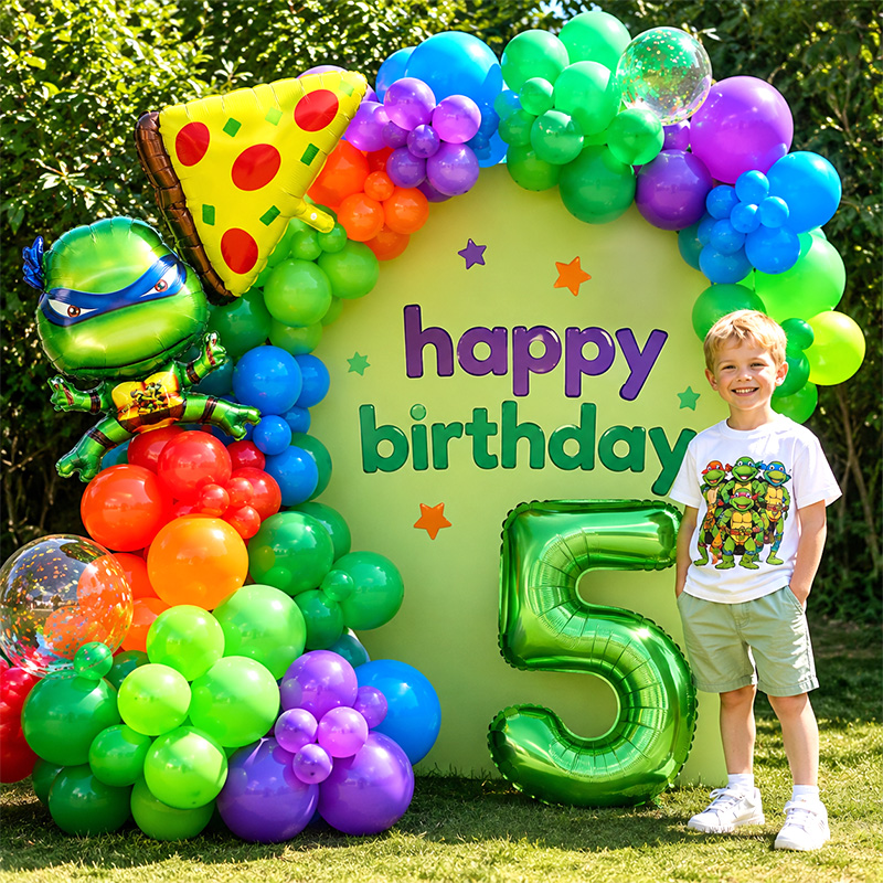 Balloon Arch Kit - 子供パーティー用ニンジャタートルズバルーンアーチブーケ、誕生日祝いの飾り付け用カートゥーンキャラクターバルーンキット