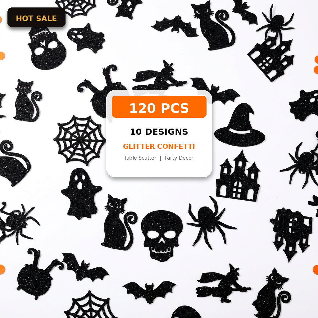 Papercraft Supply Confetti - ハロウィンコンフェッティ 120個入り グリッターブラック テーブルデコレーション 魔女 スカル