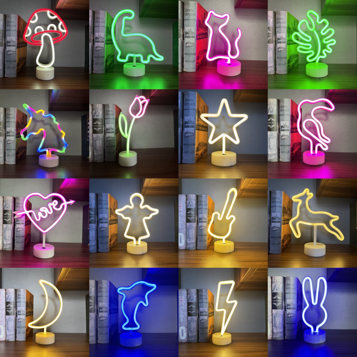 Neon Sign Party - LEDネオンサインライト（ベース付き、多様な形状、USBバッテリー式テーブルランプ、子供部屋、寮、パーティー、デスクトップナイトライト、誕生日プレゼント）