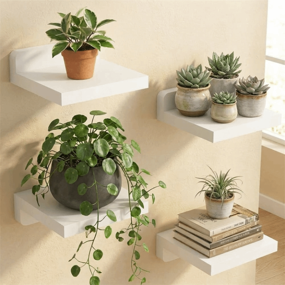 4 個の木製小さなフローティング棚シンプルな装飾壁掛け棚素朴 - Flower Wall Panel のレビューと価格