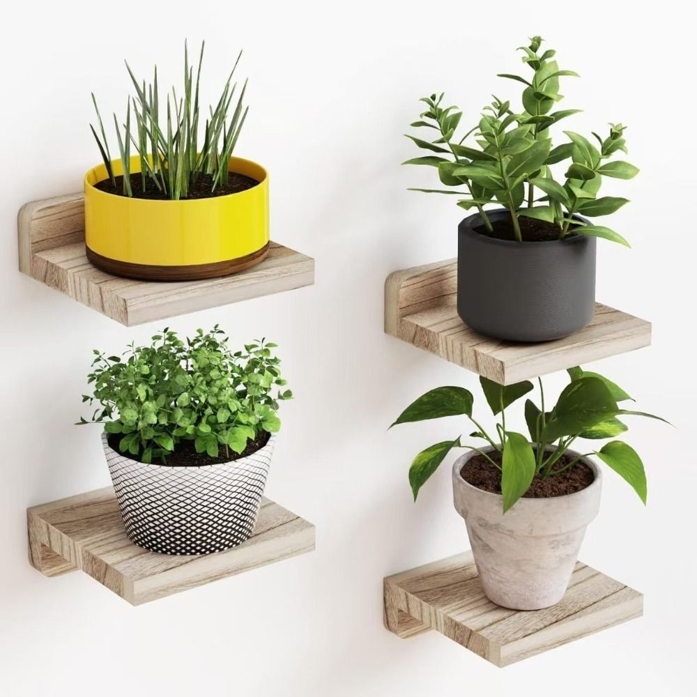 4 個の木製小さなフローティング棚シンプルな装飾壁掛け棚素朴 - Flower Wall Panel のレビューと価格