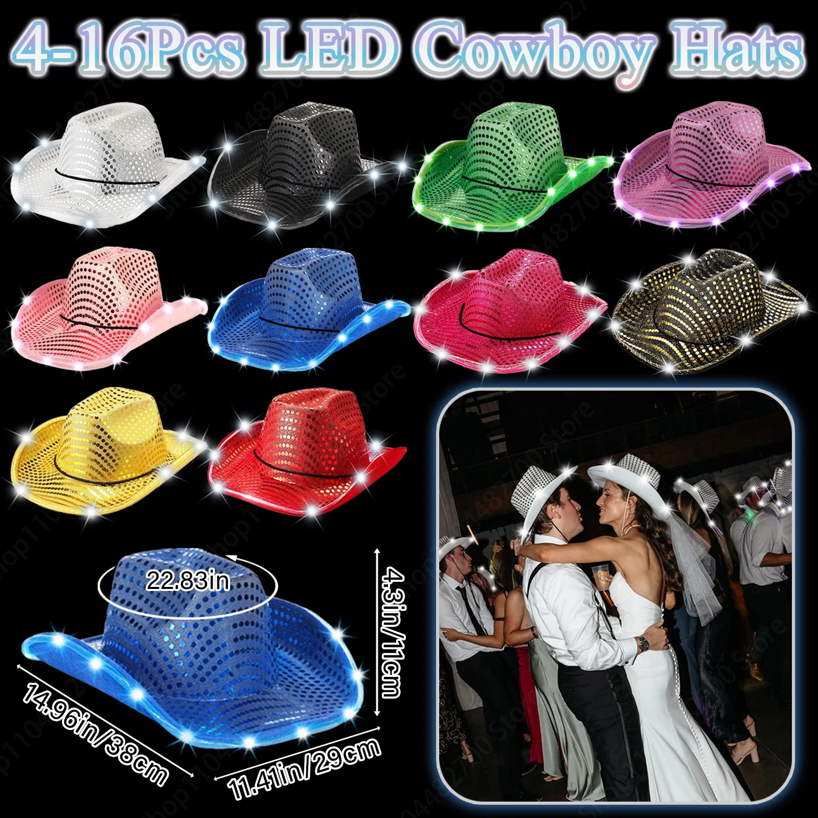 4/6/8/10/12/16個入り LEDカウボーイハット  - Party Hat Cone のレビューと価格