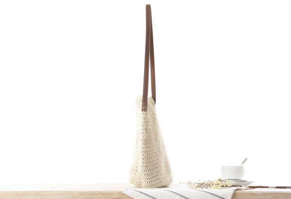麦わらショルダー織りビーチソリッドカラーペーパーカジュアルサ - Paper Straw Color のレビューと価格