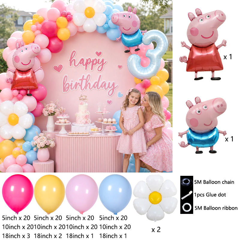 ペッパピッグをテーマにしたバルーンアーチキット、DIYフォイ - Balloon Arch Kit のレビューと価格