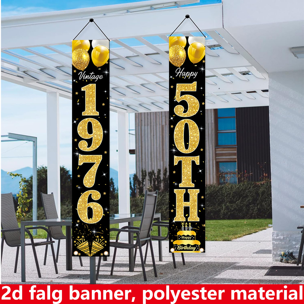 2Dフラットバナー、2枚組バースデーバナー、ポリエステル素材 - Party Banner Gold のレビューと価格