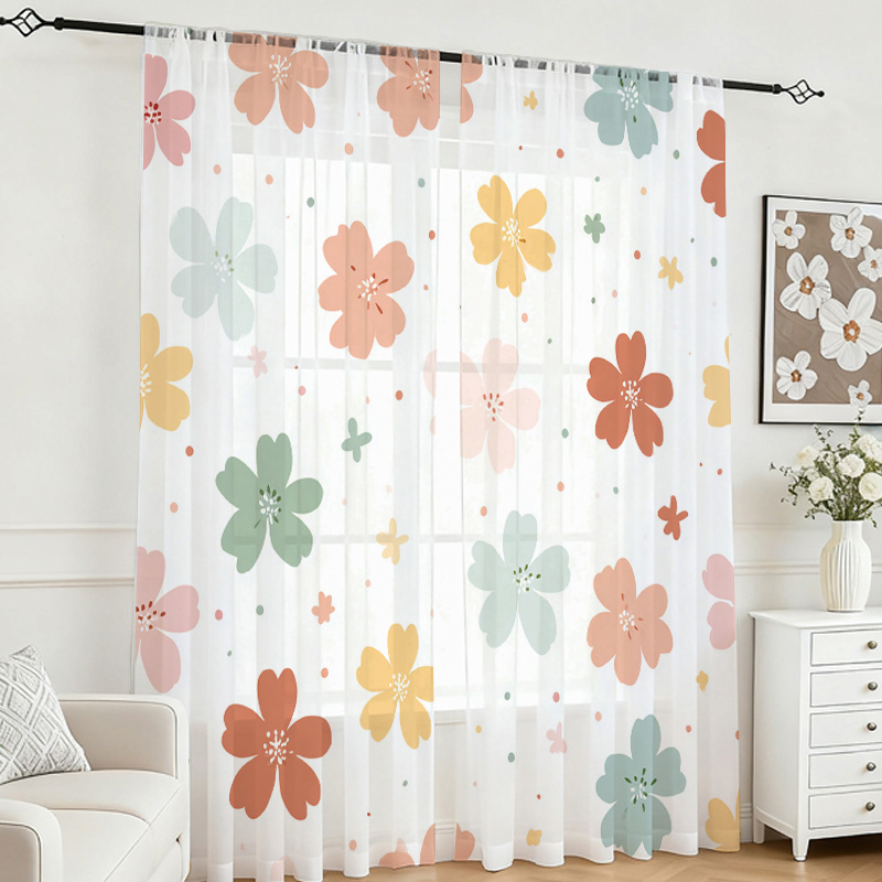 2枚組デジタルプリントシアーカーテン、カラフルな四つ葉のクロ - Flower Wall Panel のレビューと価格