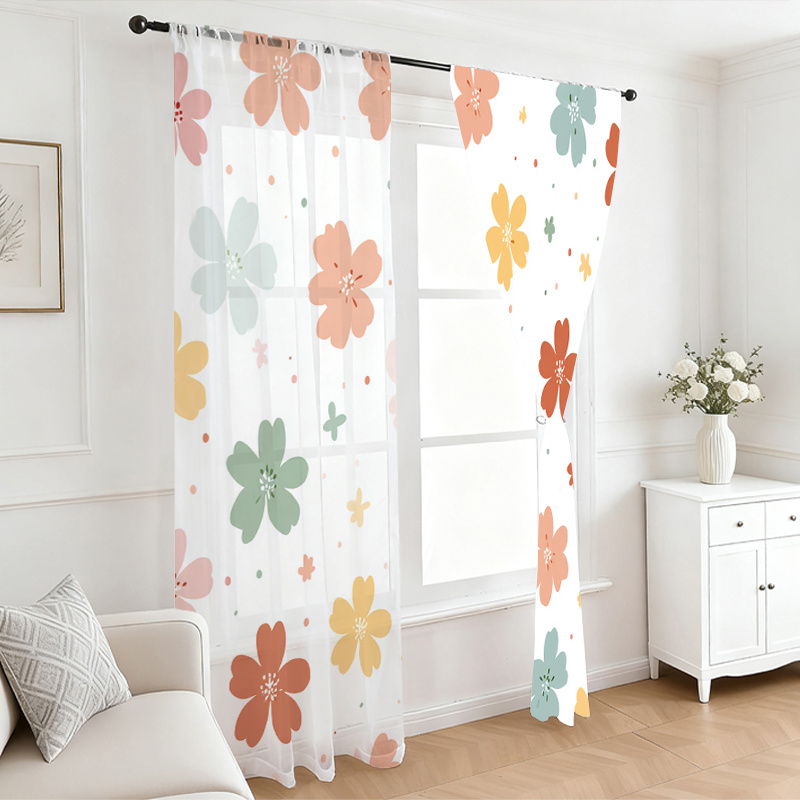 2枚組デジタルプリントシアーカーテン、カラフルな四つ葉のクロ - Flower Wall Panel のレビューと価格