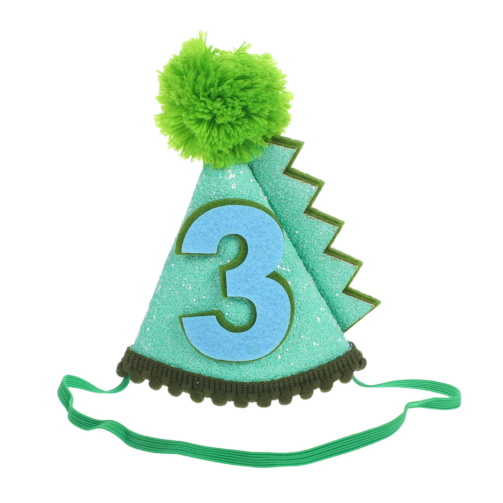 恐竜の誕生日帽子 緑の円錐形スパンコール 数字3 パーティー - Party Hat Cone のレビューと価格